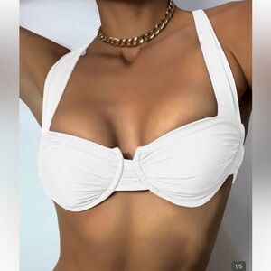 Womens Ruched Crisscross Underwire White Bikini Top Size Small